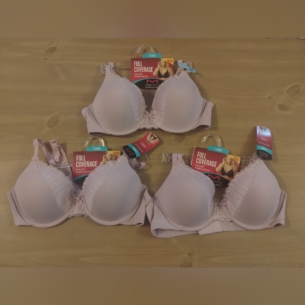3 Maidenform T-Shirt Bra 34C Full Coverage SmartZone Underwire Padded NWT